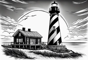 Hatteras island, lighthouse, and train tattoo idea