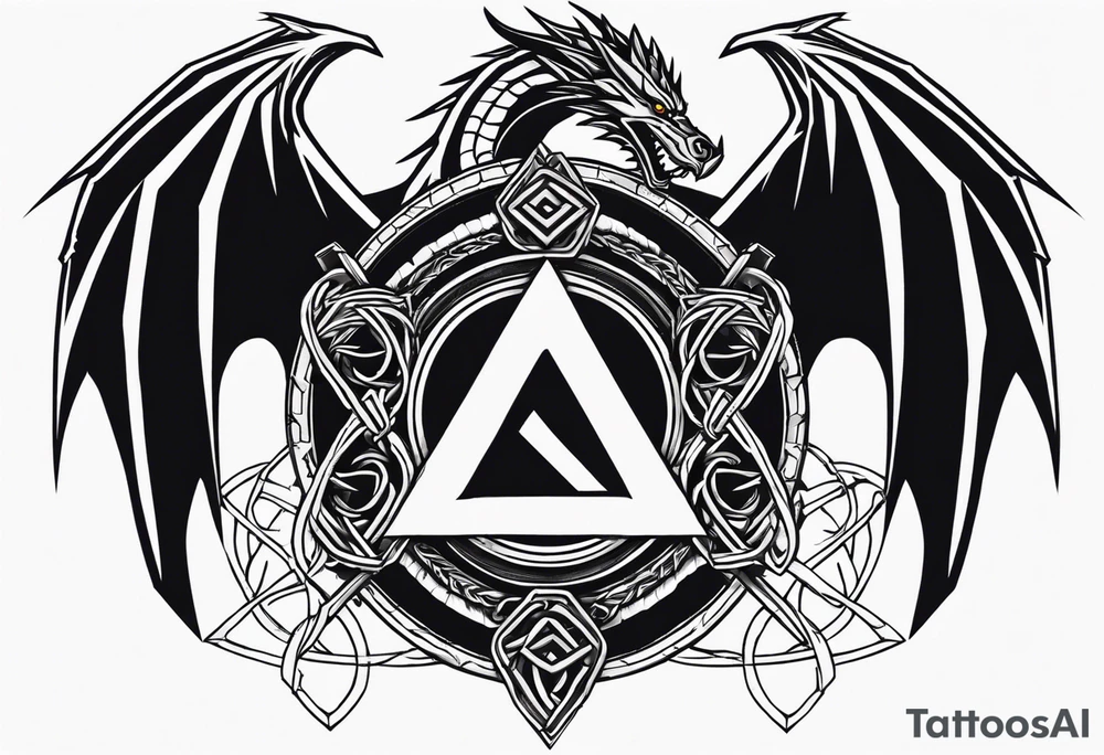 Valhalla sword shield dragon axe Valknut barbed wire chains valknut tattoo idea Valhalla sword shield dragon axe Valknut barbed wire chains valknut tattoo idea