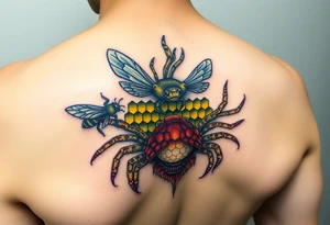 Honey comb bees, fish, crab tattoo idea