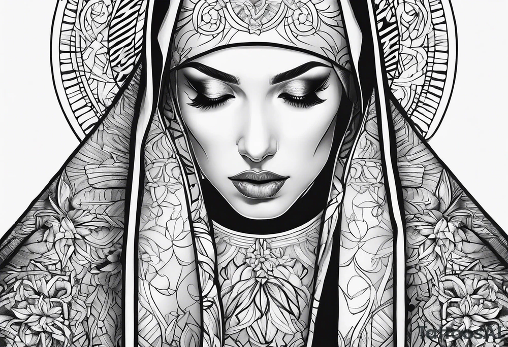 nun with nails in her eyes tattoo idea