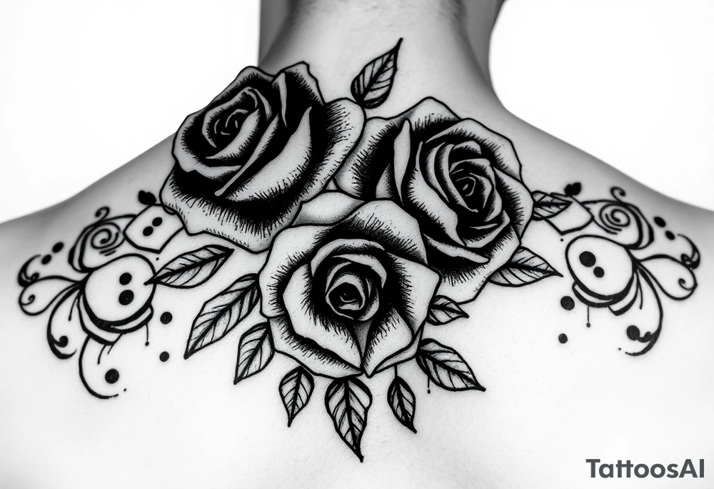 Roses with dark and filigree background tattoo idea