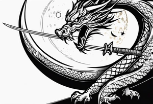 Japanese Dragon with a katana sword and the moon tattoo idea
