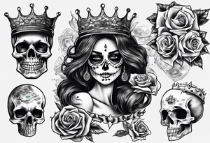 santa la muerta with money and crown tattoo idea