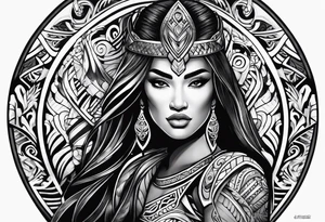 Māori female warrior doing pukana tattoo idea