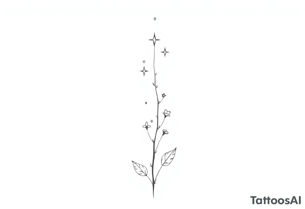 Simple, delicate, fine line, stars, plant. Vertical tattoo idea