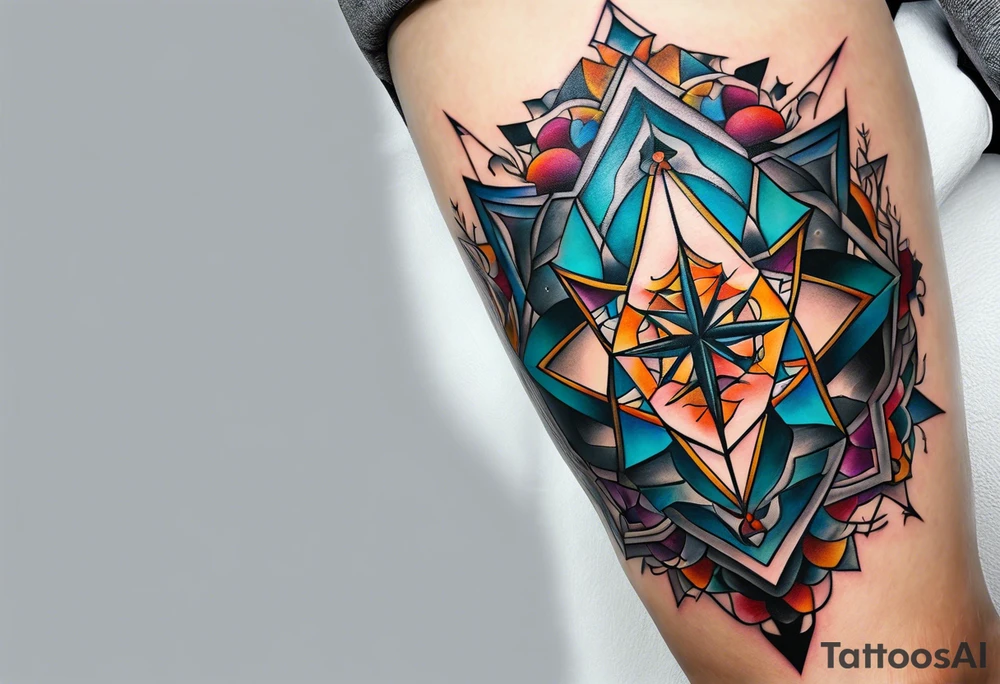 knee tattoo with unicursal hexagram tattoo idea