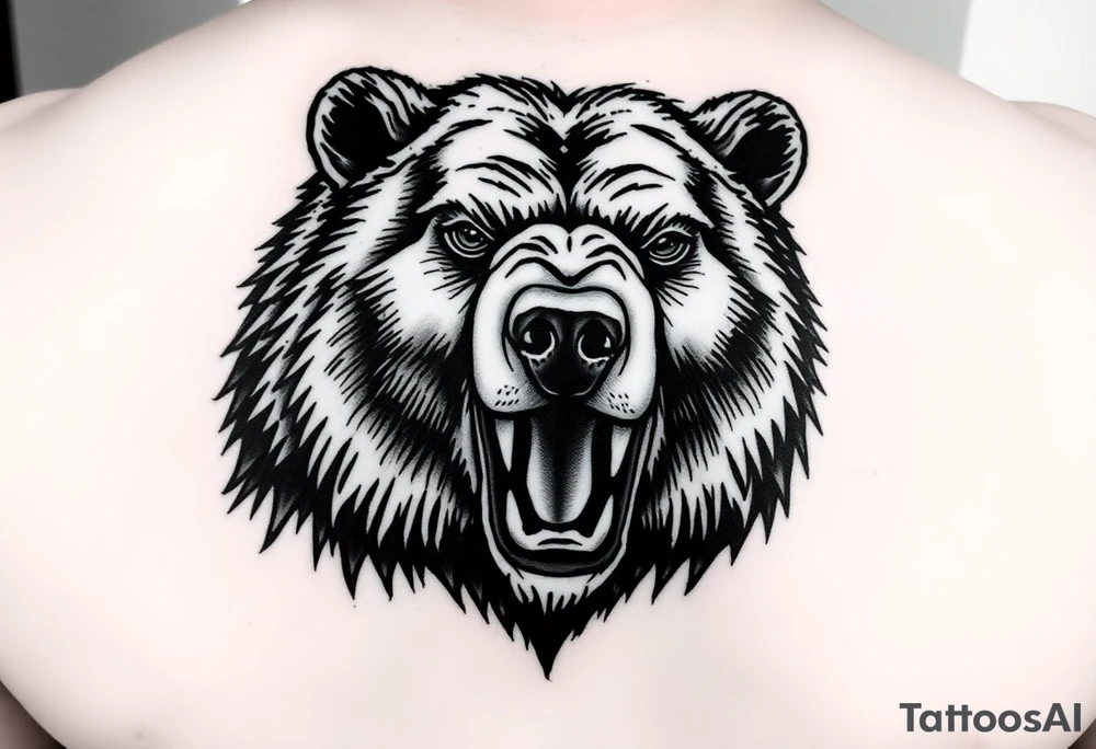 powerful majestic grizzly bear staring with no teeth tattoo idea