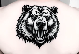 powerful majestic grizzly bear staring with no teeth tattoo idea