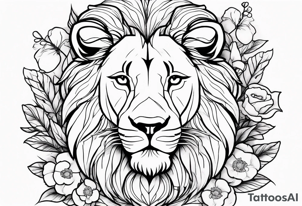 Lion and flowers tattoo idea