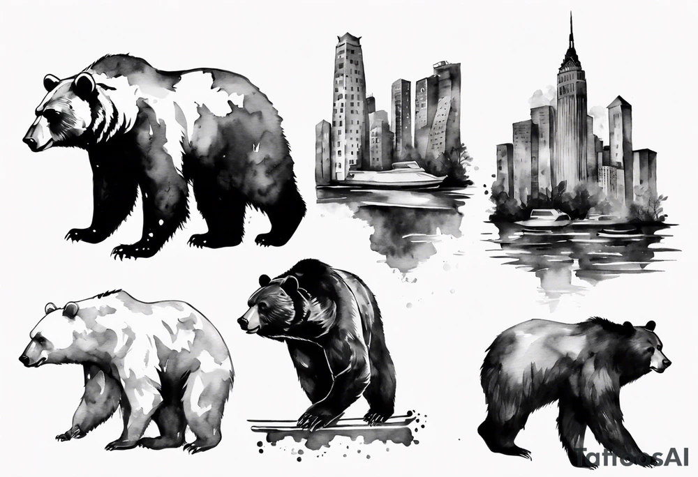 Serious bear coming up behind a city tattoo idea