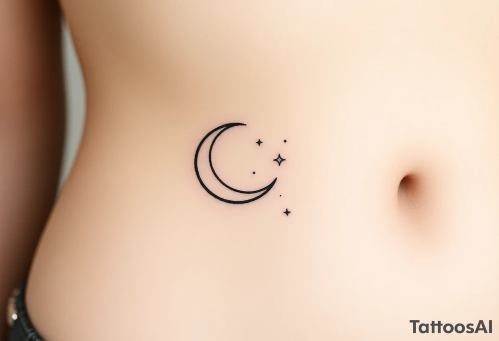 Very small crescent moon with stars tattoo idea