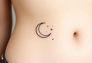 Very small crescent moon with stars tattoo idea