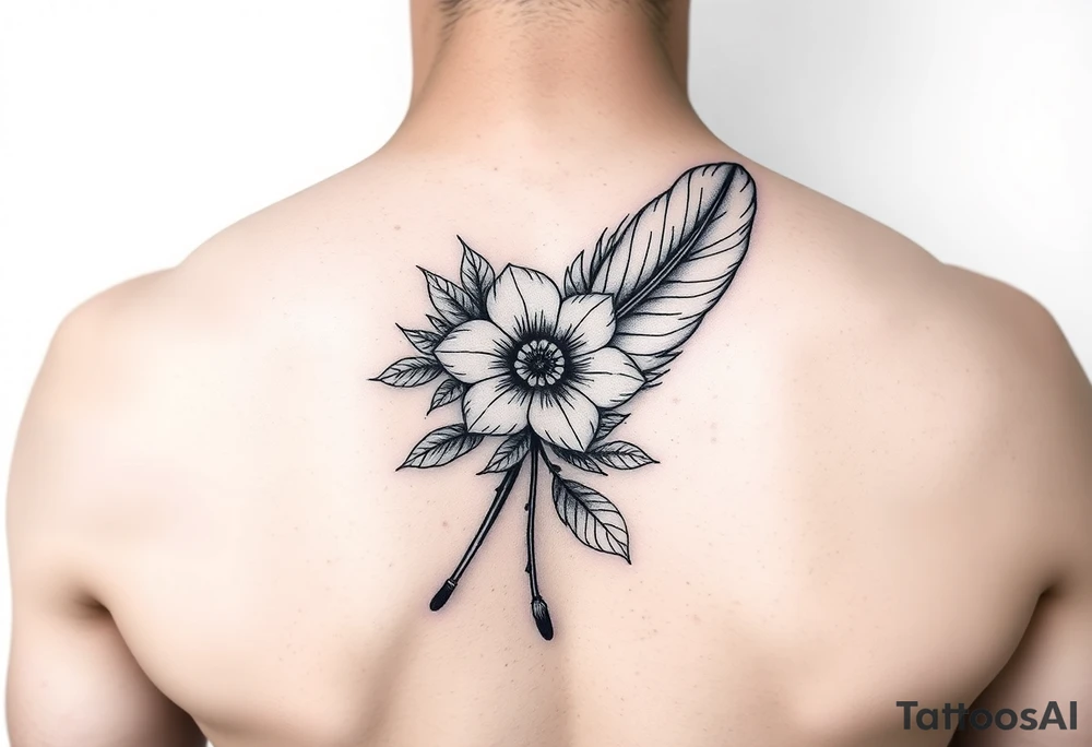 Feather with flower tattoo idea