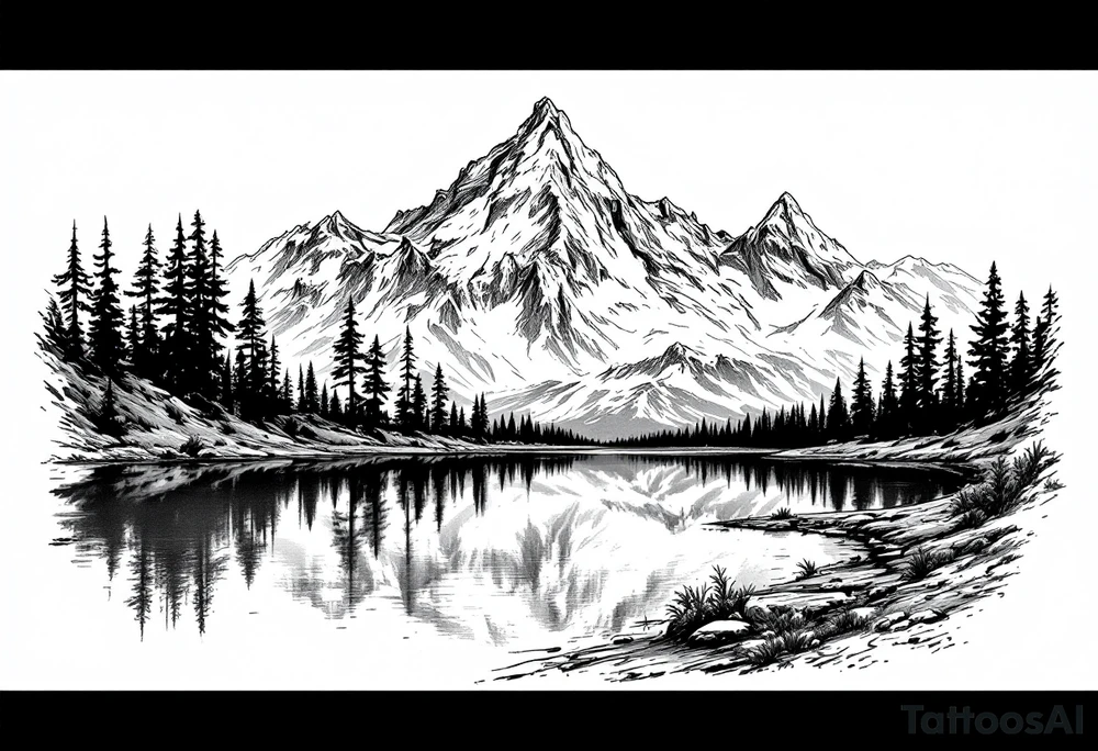 large lake with multiple mountians tattoo idea