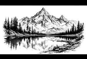 large lake with multiple mountians tattoo idea