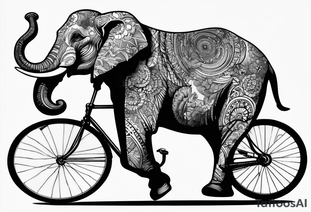 An elephant rides a bicycle tattoo idea