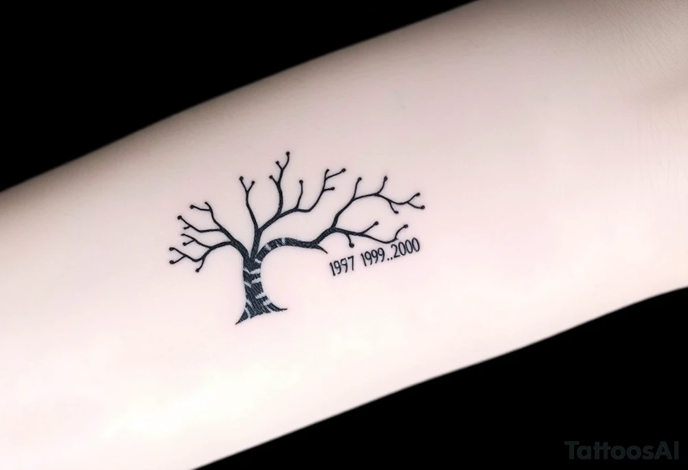Design 2: Family Tree with Initials and Birth Years
Concept: A minimalist family tree with initials and birth years, symbolizing family lineage and connection.
Placement: Above the arm crease, as requested.
Style: Black ink, simple lines, and a clean design.
Layout:
1957 <3
.................
1980 1989 1998 2000
L E K J tattoo idea