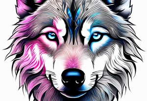 strong wolf gentle eyes "one blue eye" "one pink eye" tattoo idea