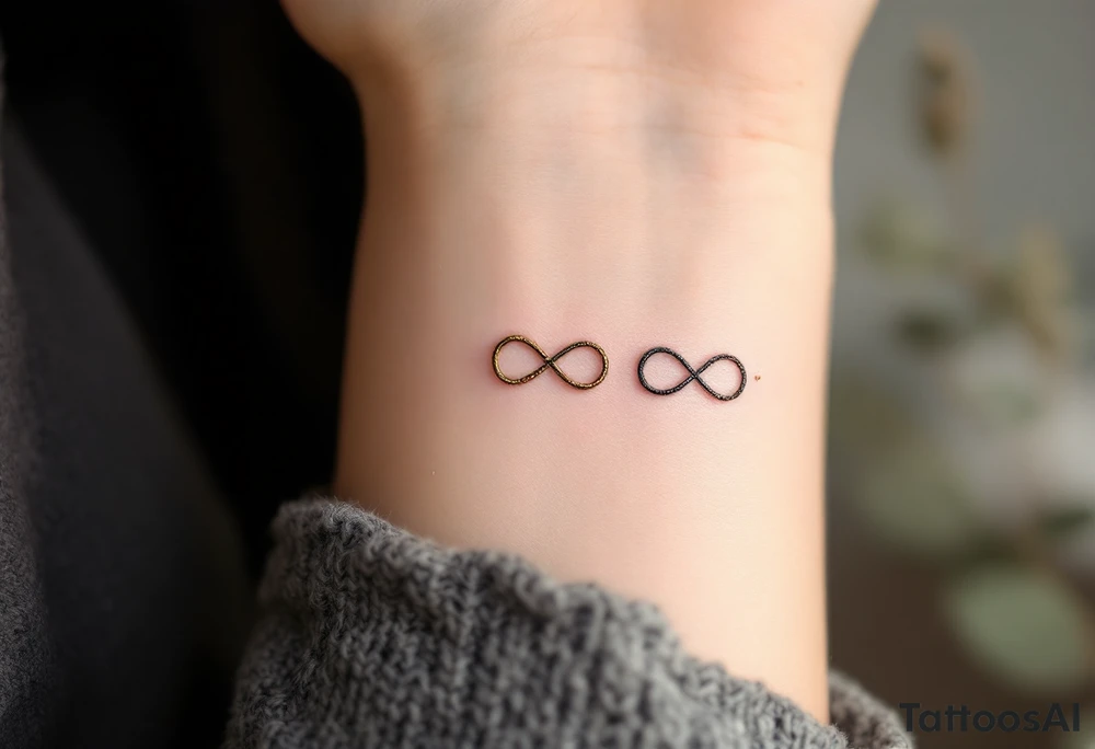Three different infinity symbols in gold, silver, and bronz tattoo idea