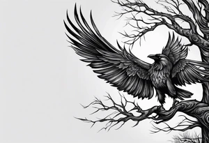 Dead tree arm sleeve with ravens tattoo idea