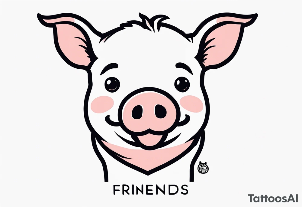 simple drawing of piglet or pig with text: "Friends. Not Food" included.
draw with very thin lines and no shading tattoo idea