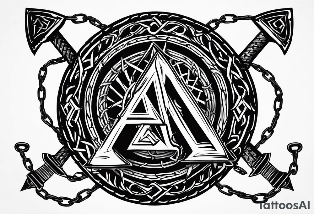 Valhalla sword shield axe barbed wire chains valknut fire tattoo idea Valhalla sword shield axe barbed wire chains valknut fire tattoo idea