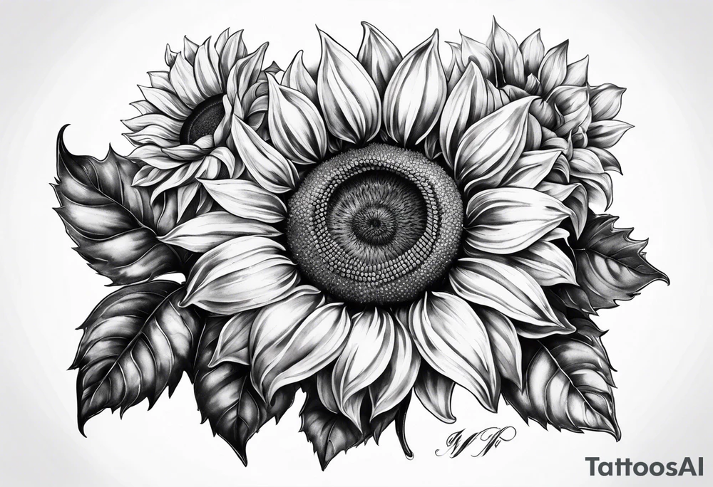 Realistic Horseshoe around a sunflower tattoo idea