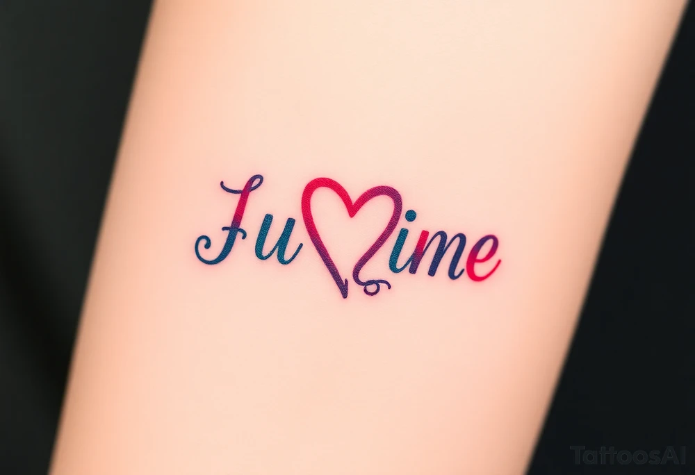 Bright colored ambigram words tattoo idea