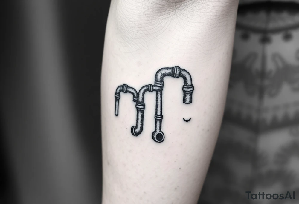 system of thin curved plumbing pipes with each pipe ending without a curved pipe tattoo idea
