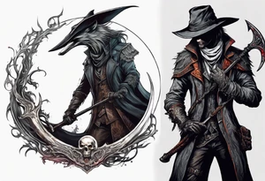 Bloodborne hunter, holding  scythe, howling tattoo idea