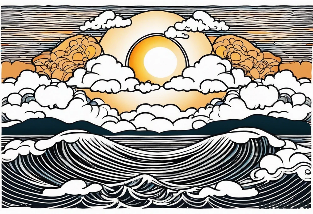 CLOUDS WITH SUN over ocean AMERICAN TRADITIONAL tattoo idea
