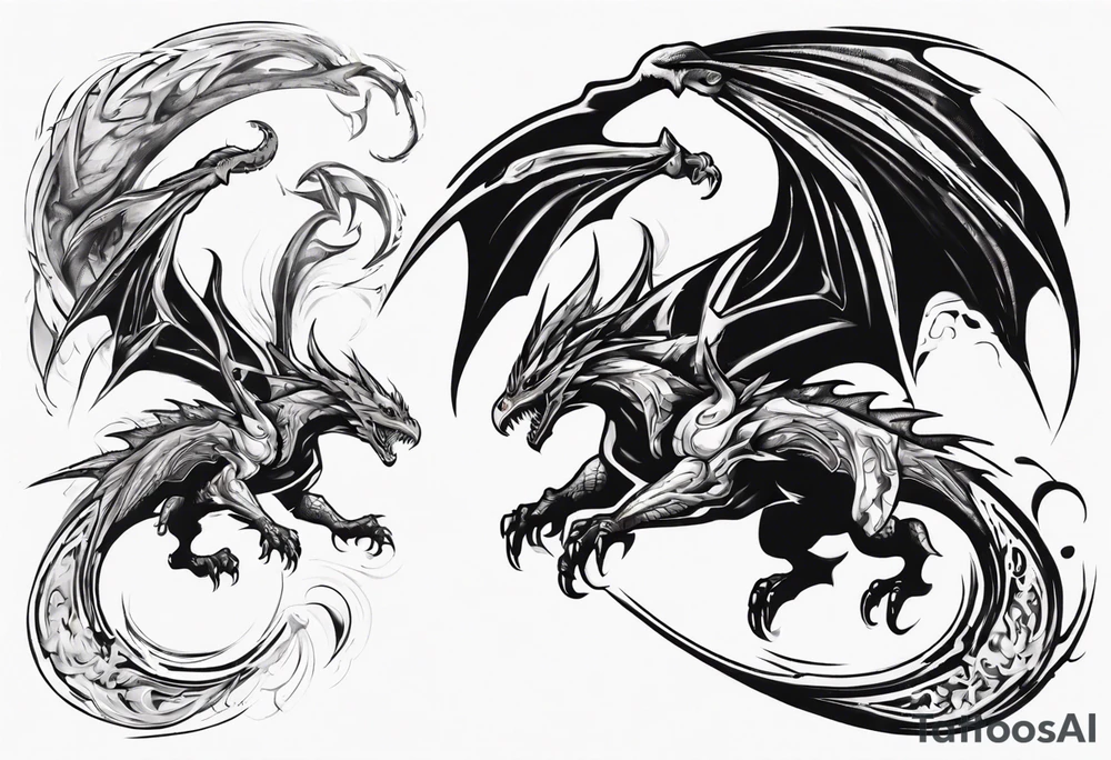 a wyvern flying down towards its rider tattoo idea