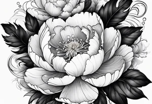Japanese Floral peony water sleeve black and white tattoo idea