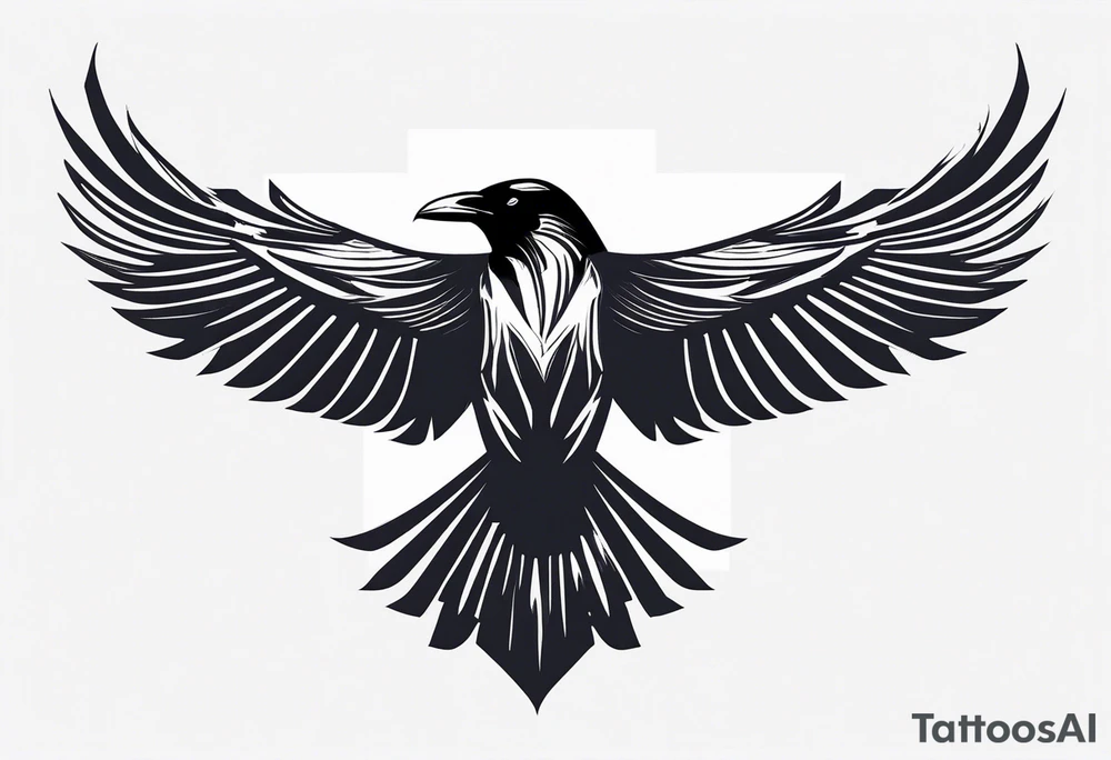 raven in flight viewed from behind tattoo idea