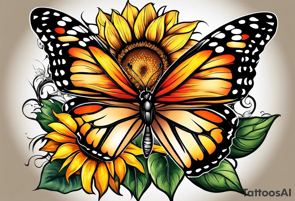 Butterfly and sunflower in memory of mom tattoo idea