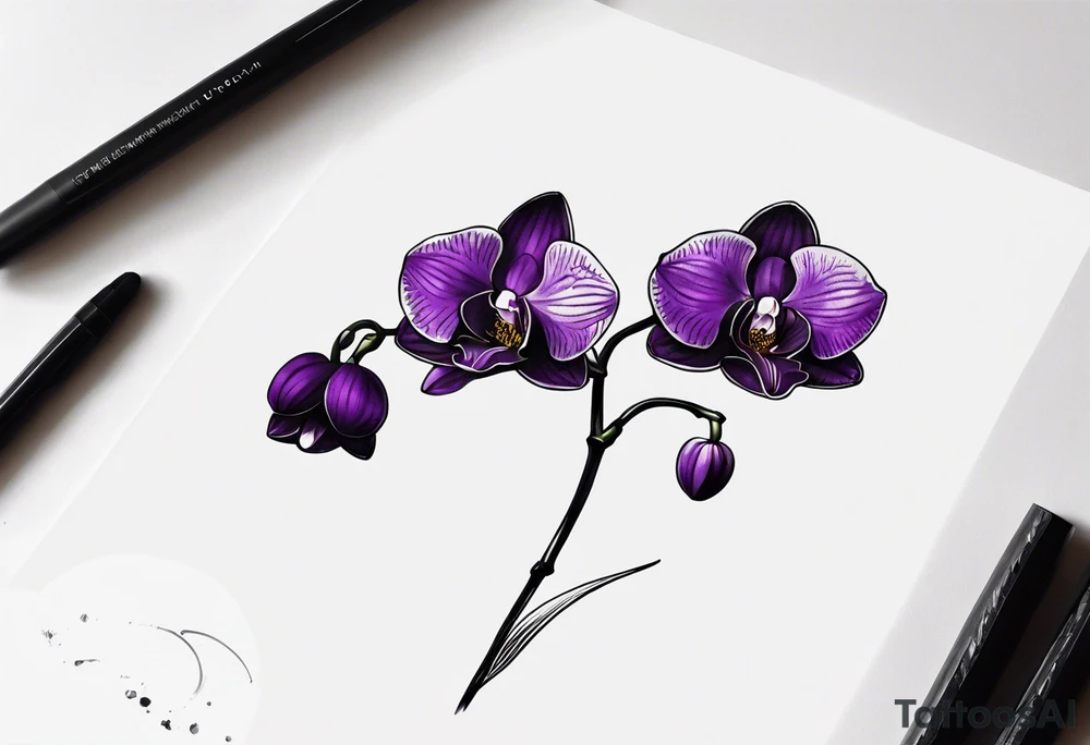 Dark purple orchid see through long stem tattoo idea