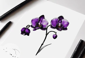 Dark purple orchid see through long stem tattoo idea