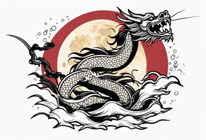 Japanese Dragon with a katana sword and the moon tattoo idea