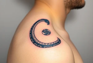 A blue and silver Ouroboros snake forming cyrcle, with cosmic patterns resembling a swirling galaxy within its body. tattoo idea