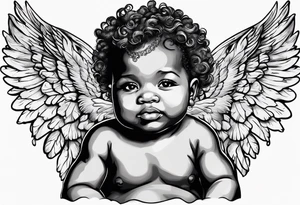 african american baby angel with clouds in the background tattoo idea