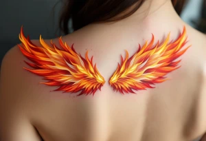 A pair of wings made from fire flames, transitioning from deep red at the base to golden yellow at the tips, symbolizing strength and courage. tattoo idea