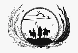 Lord of the rings main with Harry Potter mashup but clear independent visual symbolism of both movies. Small simple and minimal. Movies not books tattoo idea