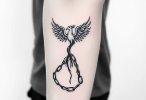 Design a minimalist tattoo: a phoenix or tree breaking chains, symbolizing freedom from addiction and rebirth. Include dates 21.02 and 22.02 subtly. Emphasize self-love, dignity, and inner strength. tattoo idea