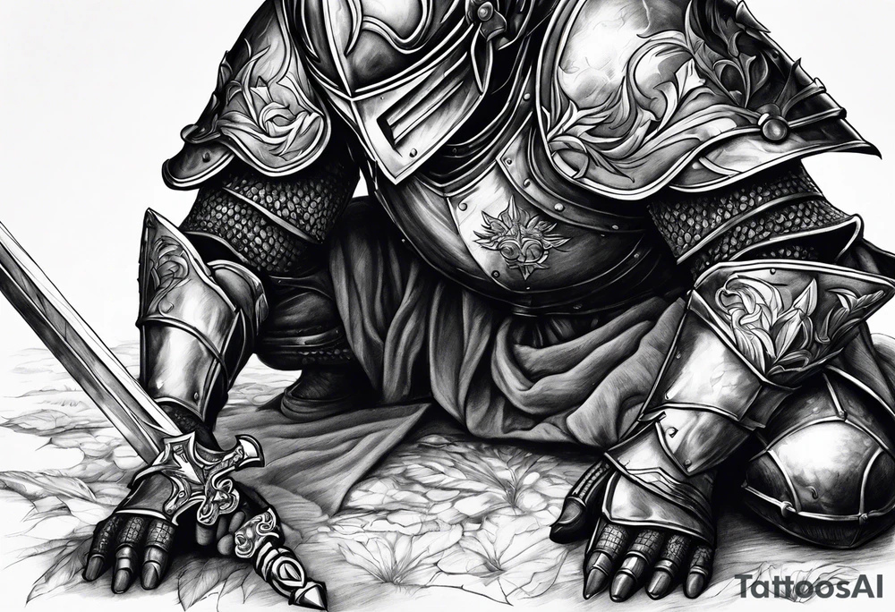 Wounded knight on his knees in battlefield tattoo idea