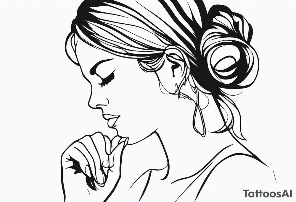 side profile of women holding hand on throat tattoo idea