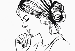 side profile of women holding hand on throat tattoo idea
