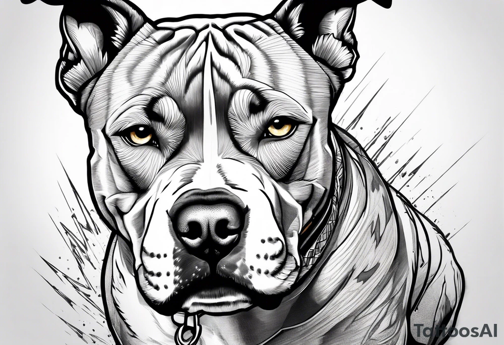 Angry american pitbull terier, lightning bolts eyes, angry face tattoo idea