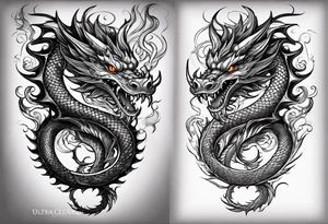 An ornate dragon breathing fire, with intricate scales and a fierce expression, symbolizing power and protection.” tattoo idea