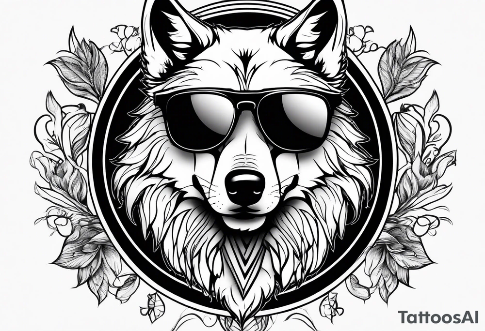 Badass wolf wearing sunglasses tattoo idea