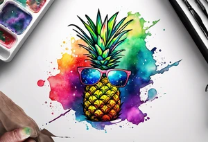 Broken glass watercolour tattoo, pineapple stag, Amsterdam, Amsterdam buildings, Amsterdam canal, space colours, galaxy colours, pineapples tattoo idea